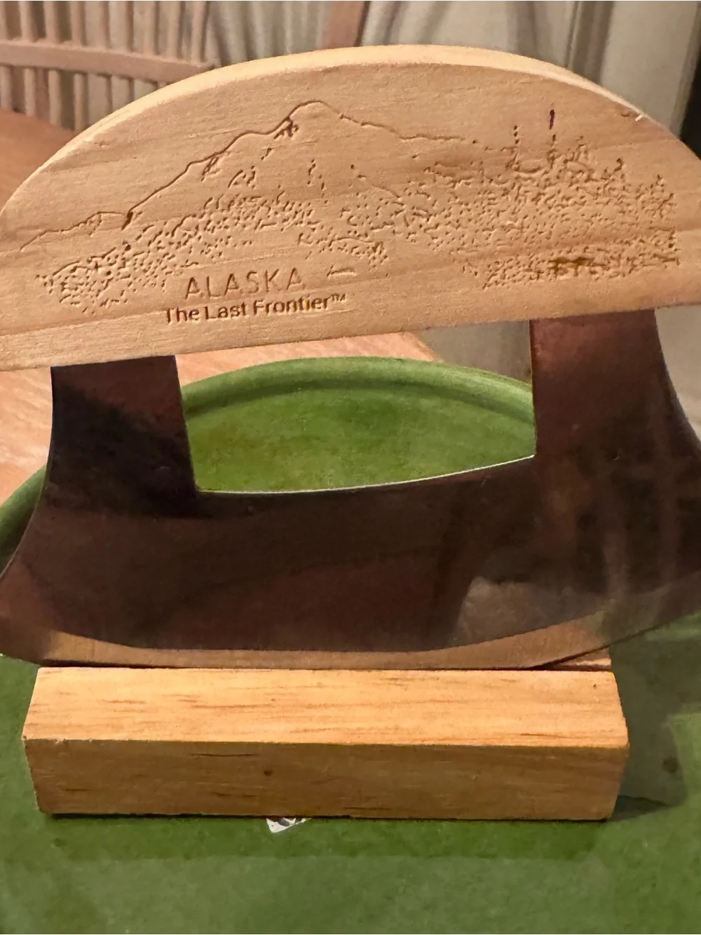 Alaska Wood-Handled Mezzaluna Knife - Natural Wood